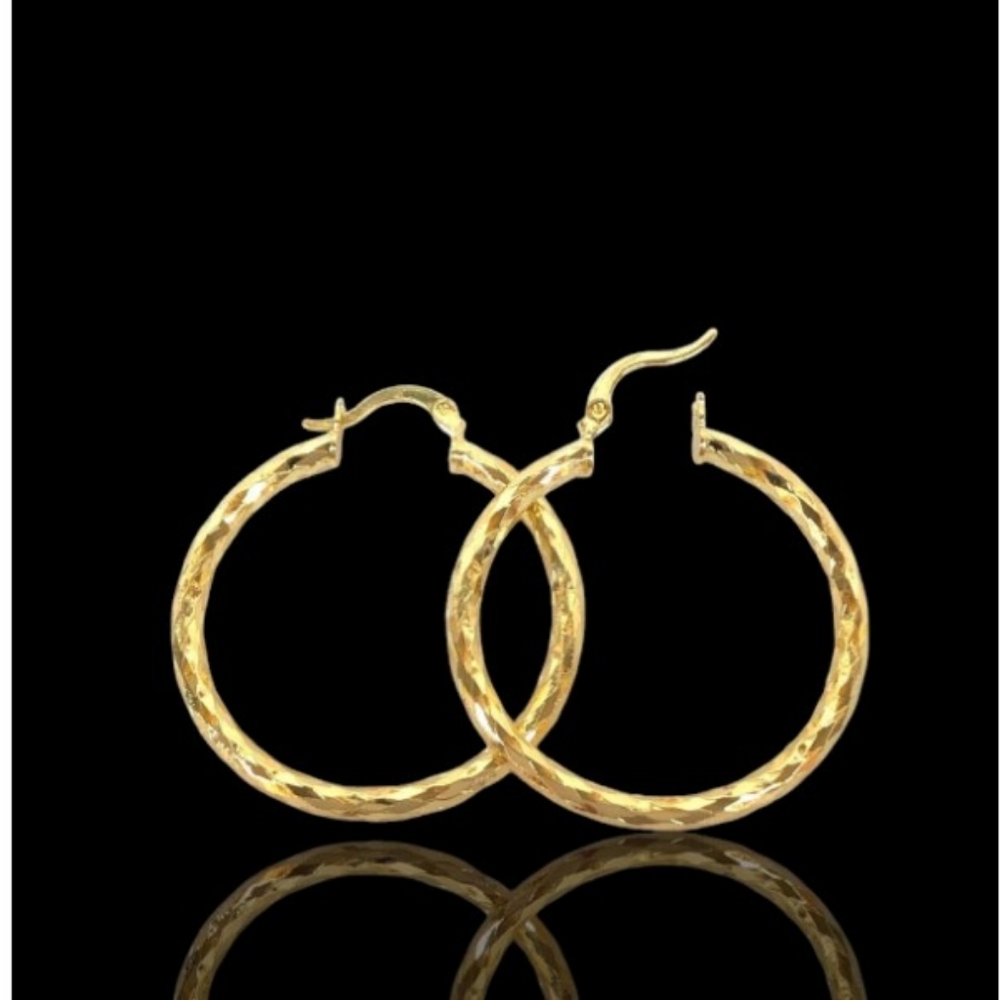 18K Italian Gold Layered Diamond Cut Hoop Earrings 1 Inch